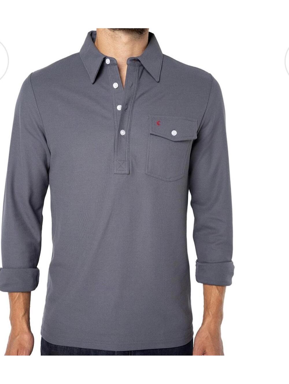 New Criquet Men's Players Blue Steel Long Sleeve Polo Size Medium